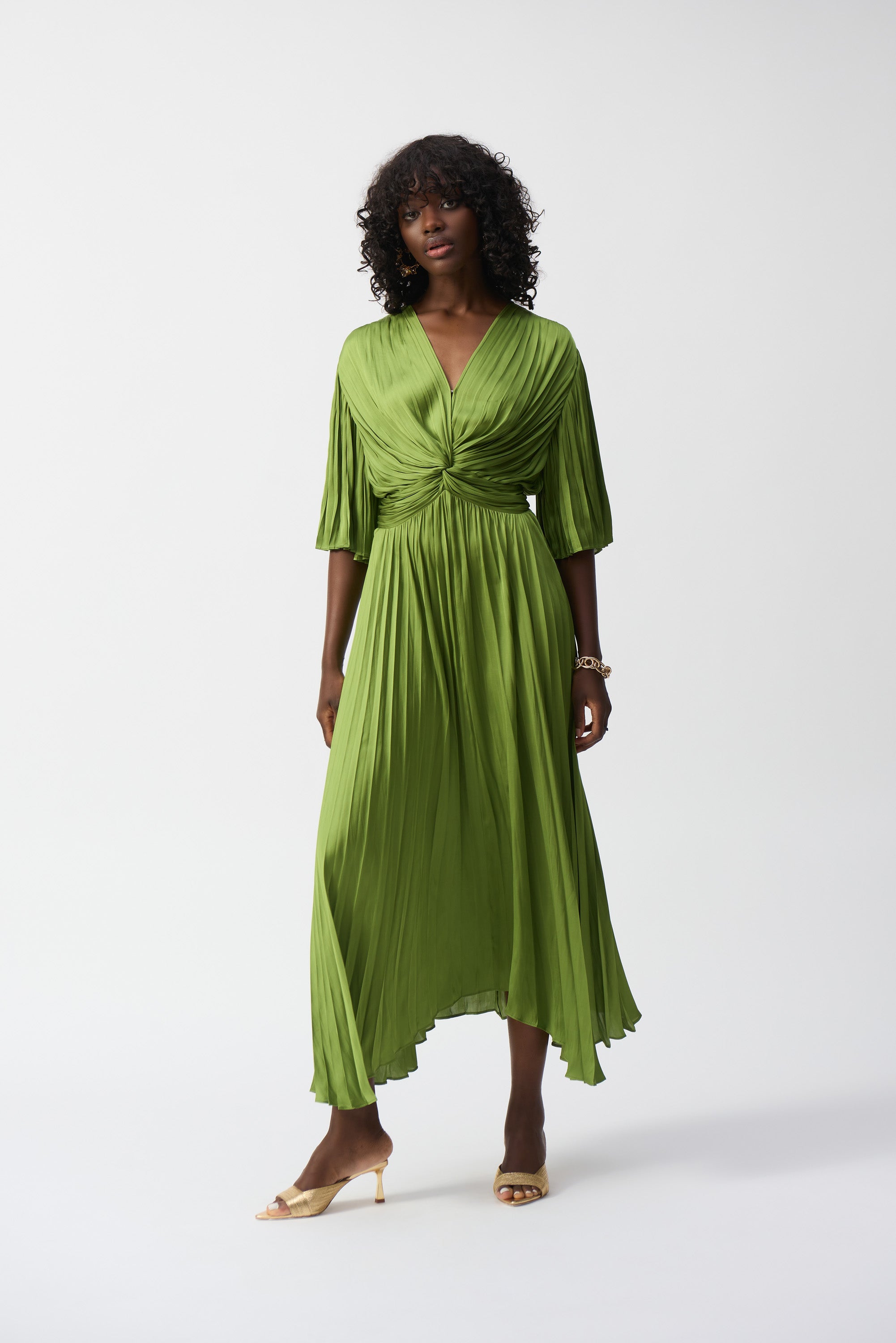 Satin Pleated Midi Dress
