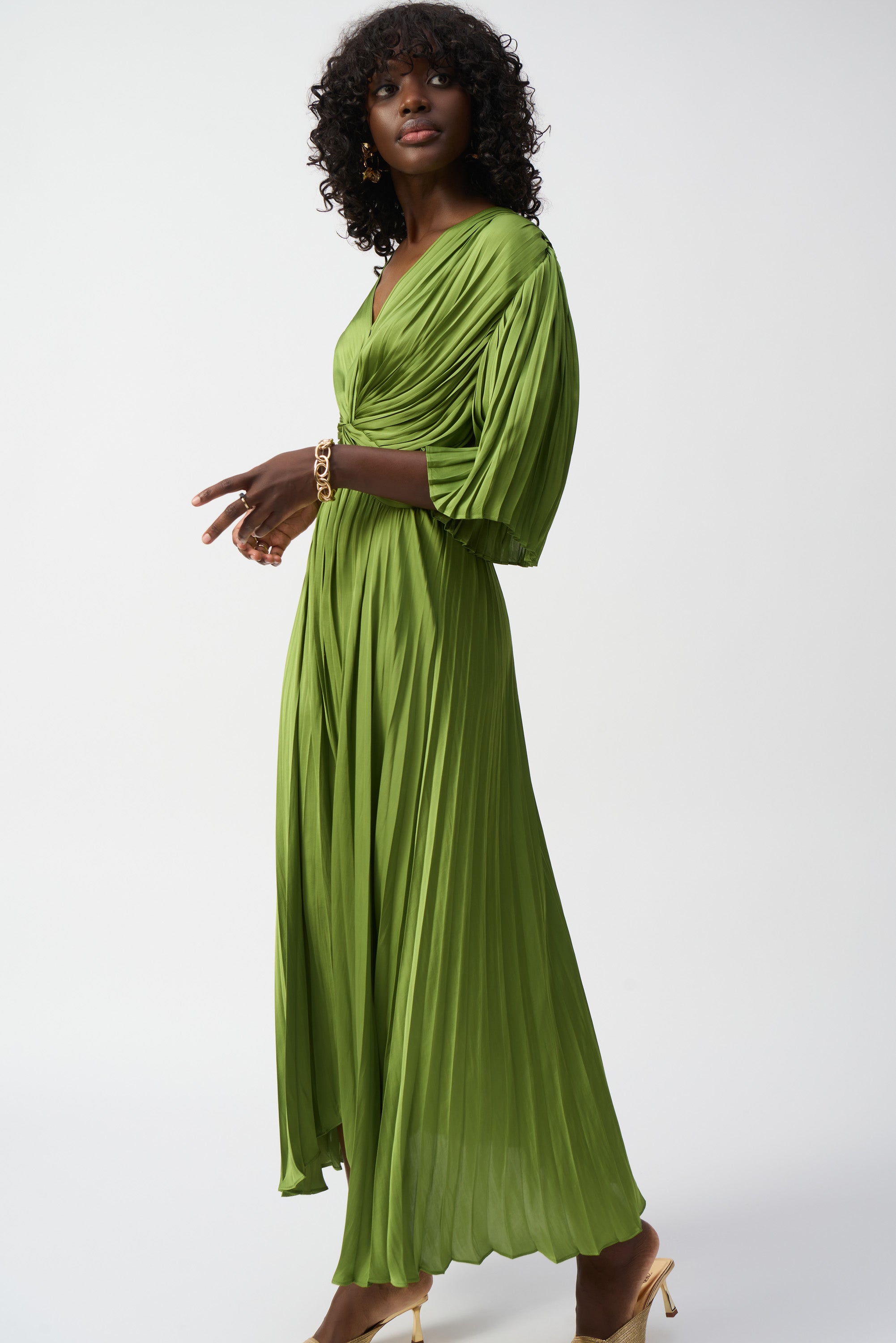 Satin Pleated Midi Dress