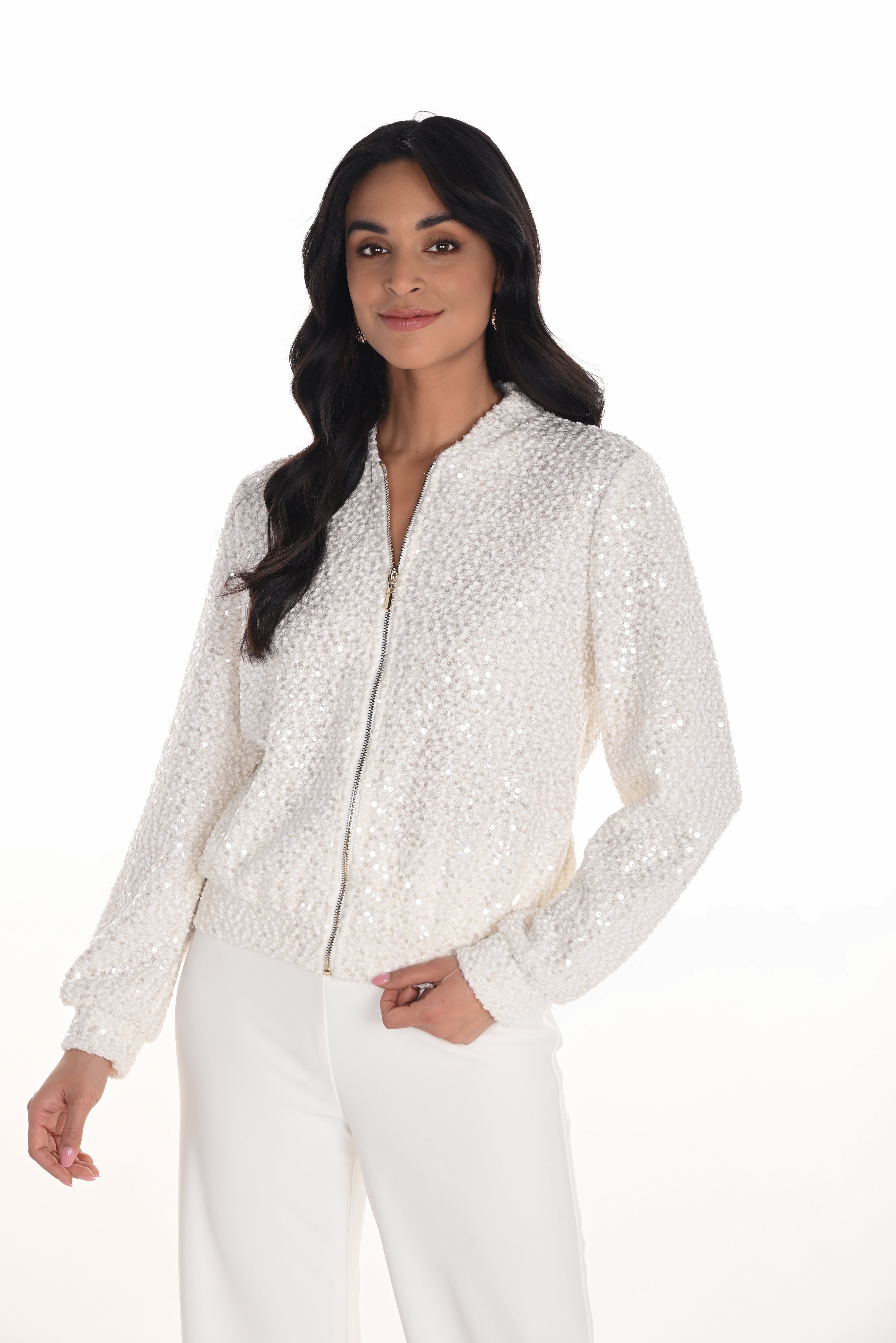 Boucle Sequin Knit Bomber Jacket