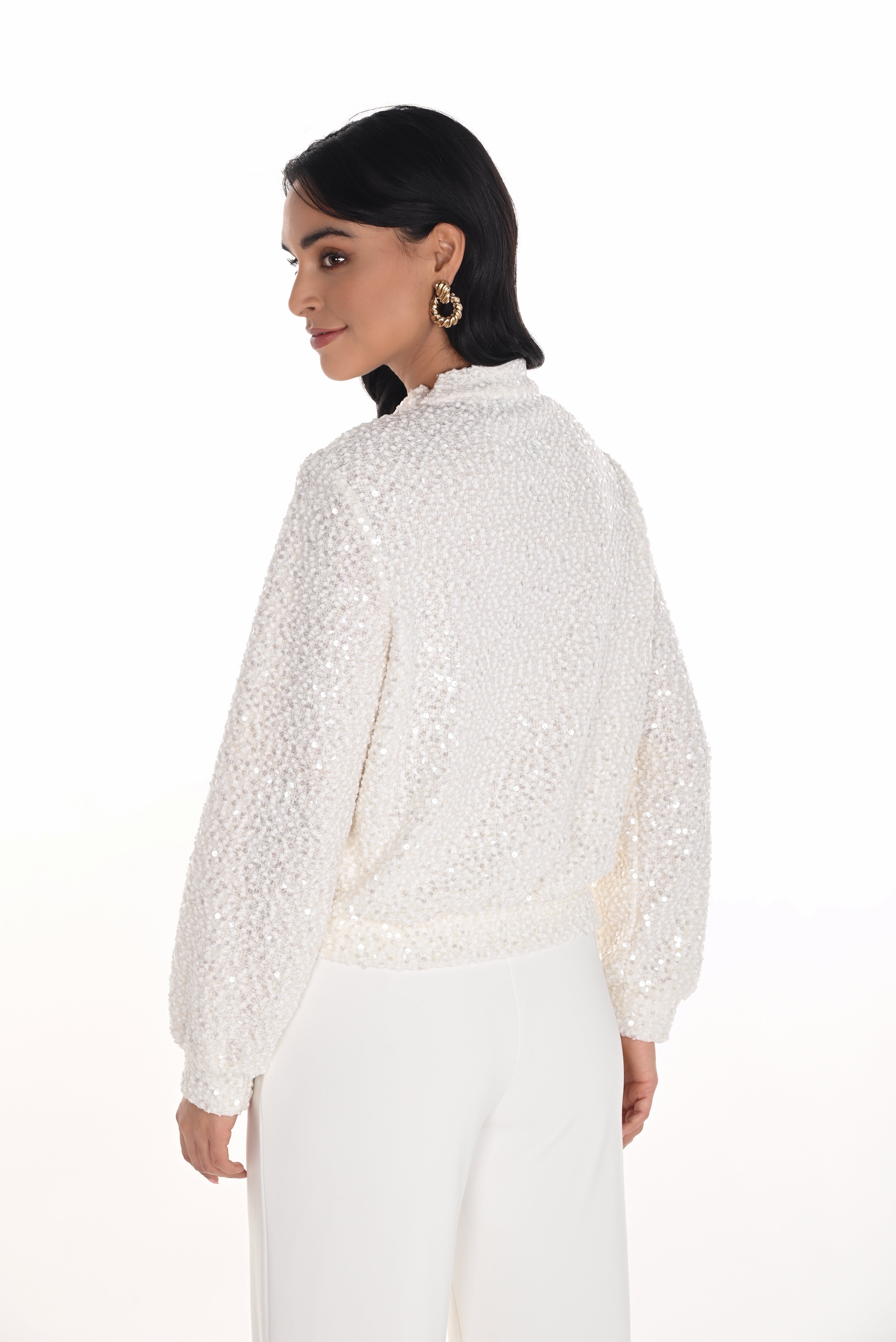 Boucle Sequin Knit Bomber Jacket