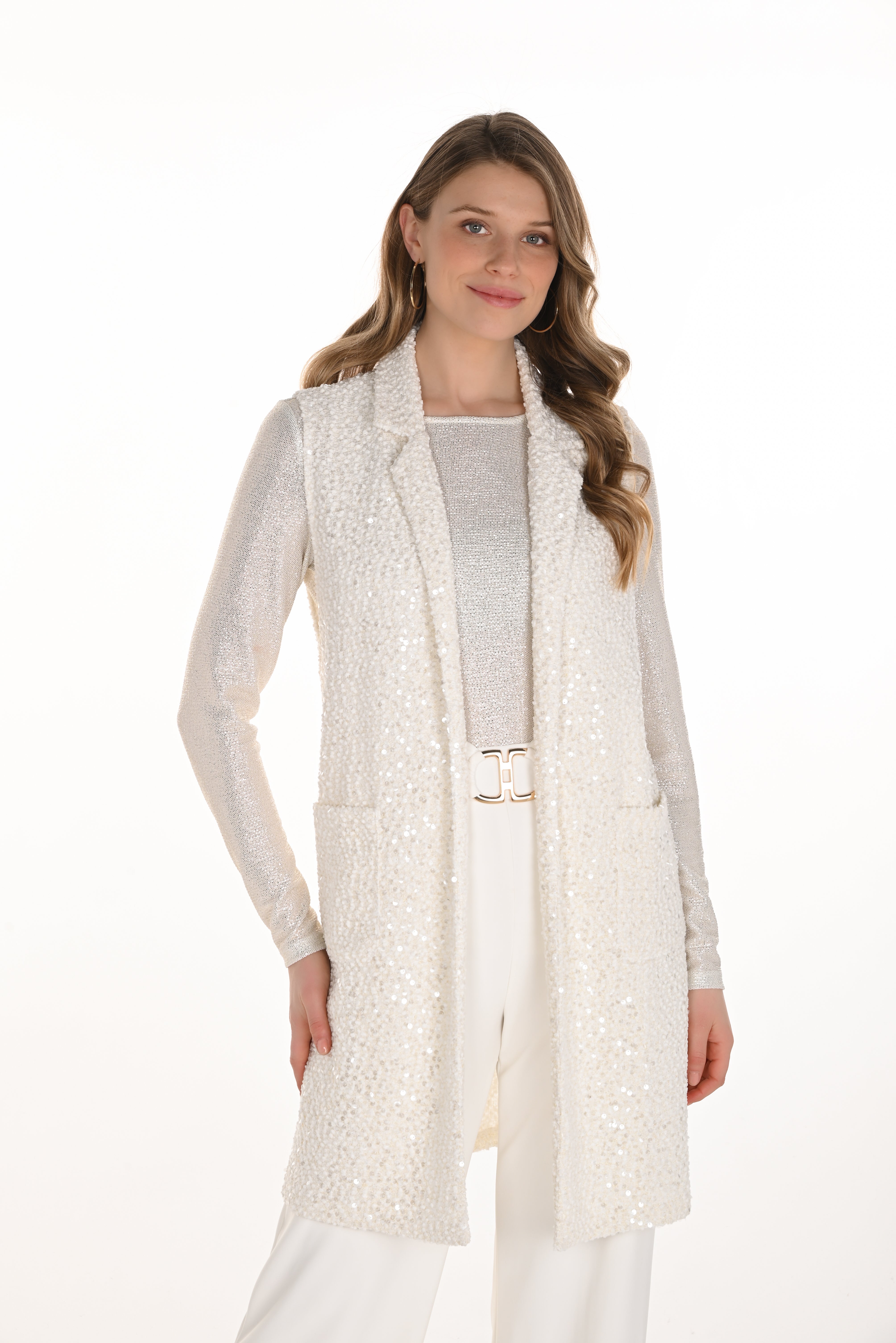 Boucle Sequin Knit Tunic Vest