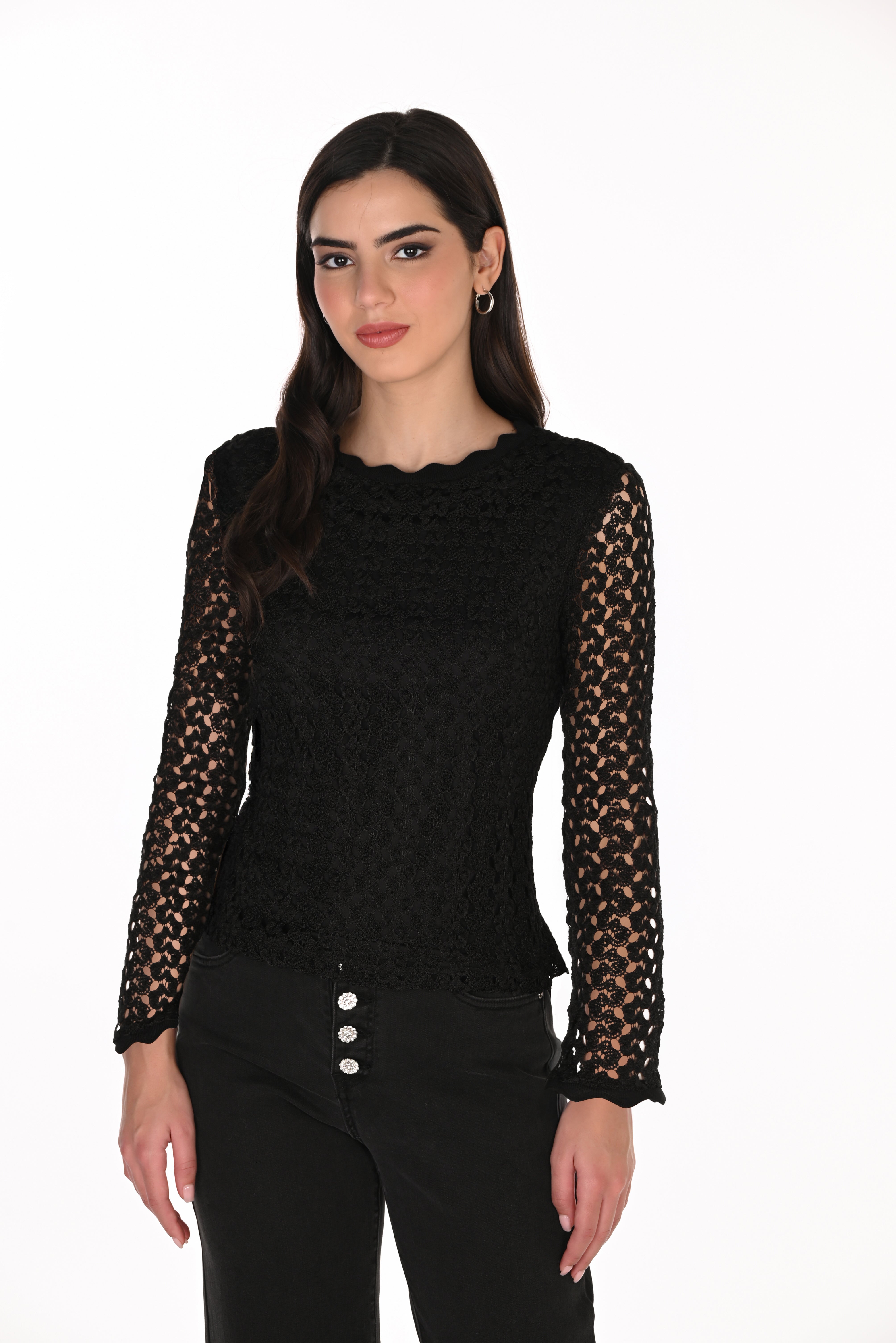 Scallop Neck Lace Top