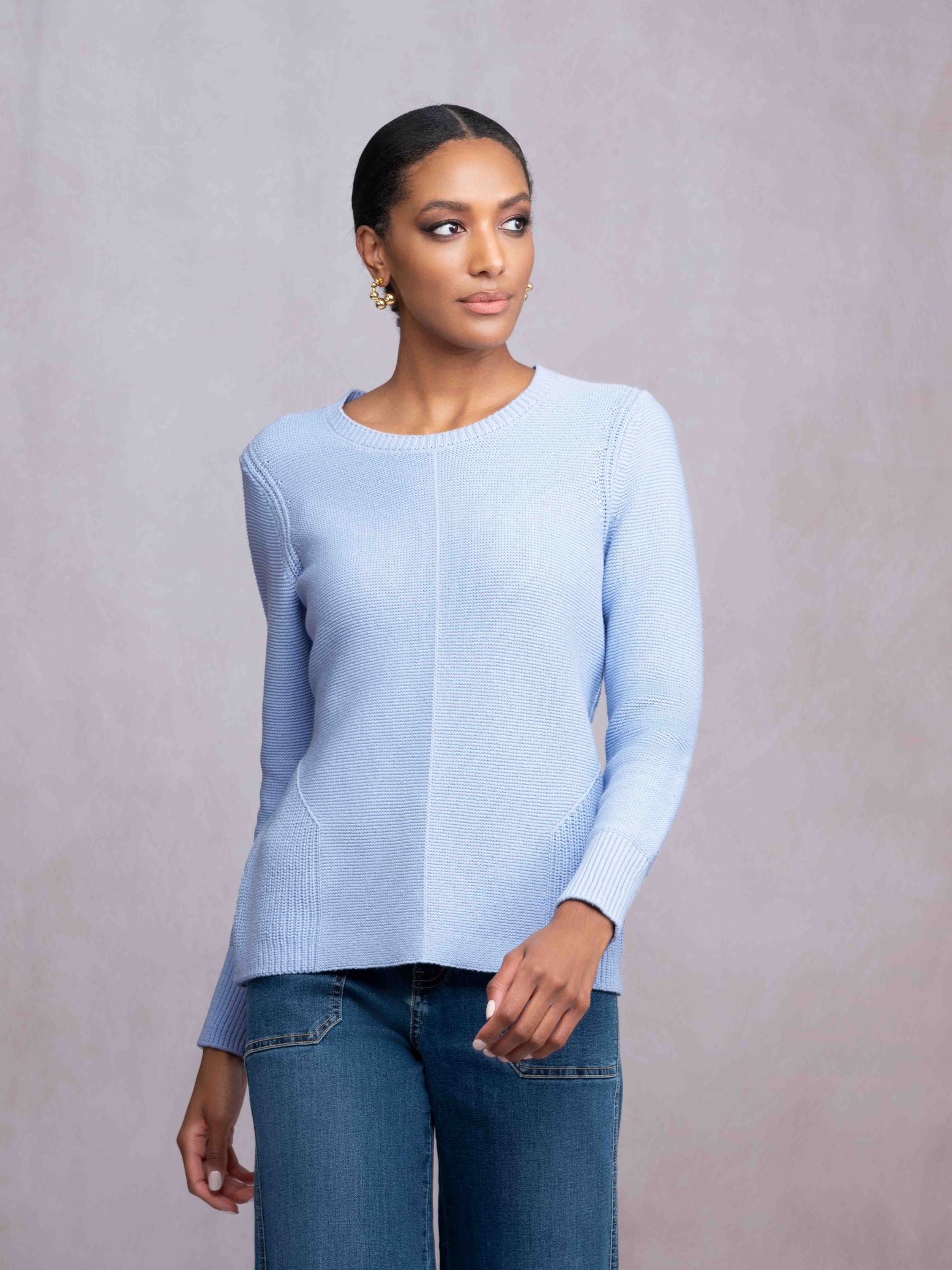 Cotton Blend Crew Neck Pullover