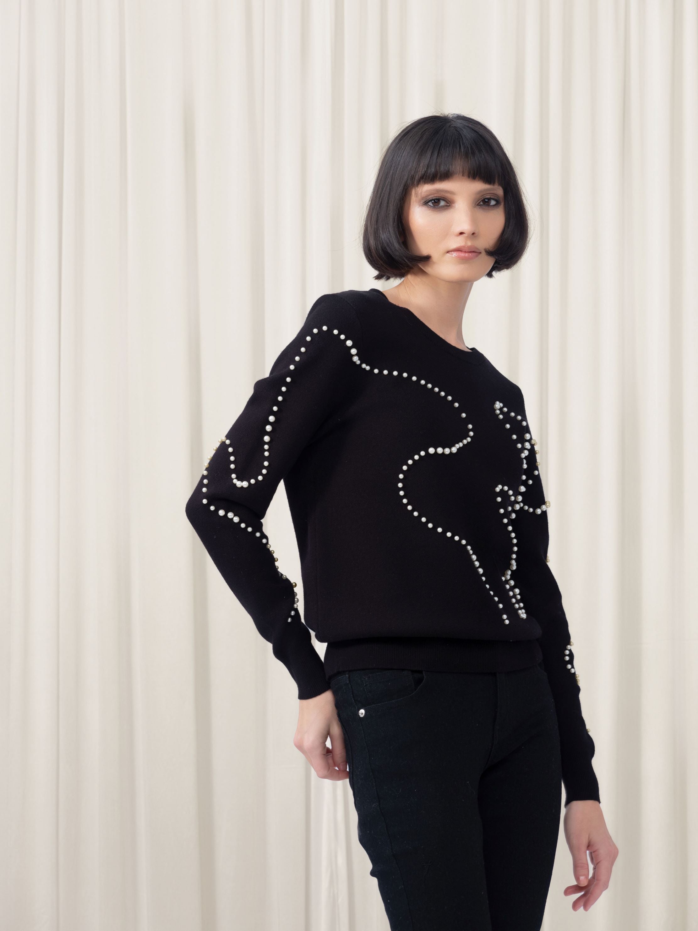 Pearl Trim Crew Neck Pullover