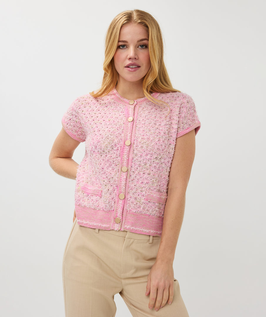 Multi Yarn Pointelle Knit Cardigan