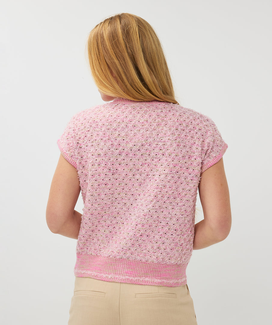 Multi Yarn Pointelle Knit Cardigan