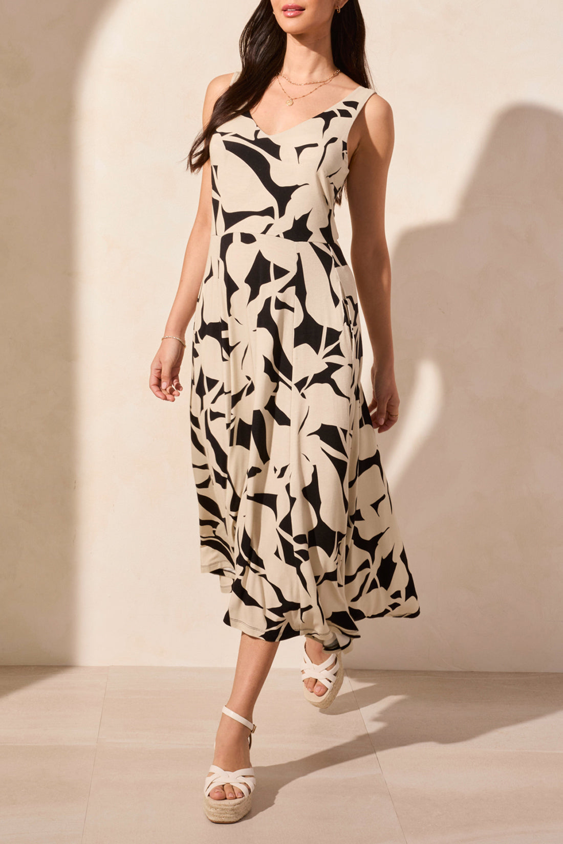 Abstract Print High-Low Midi Dress