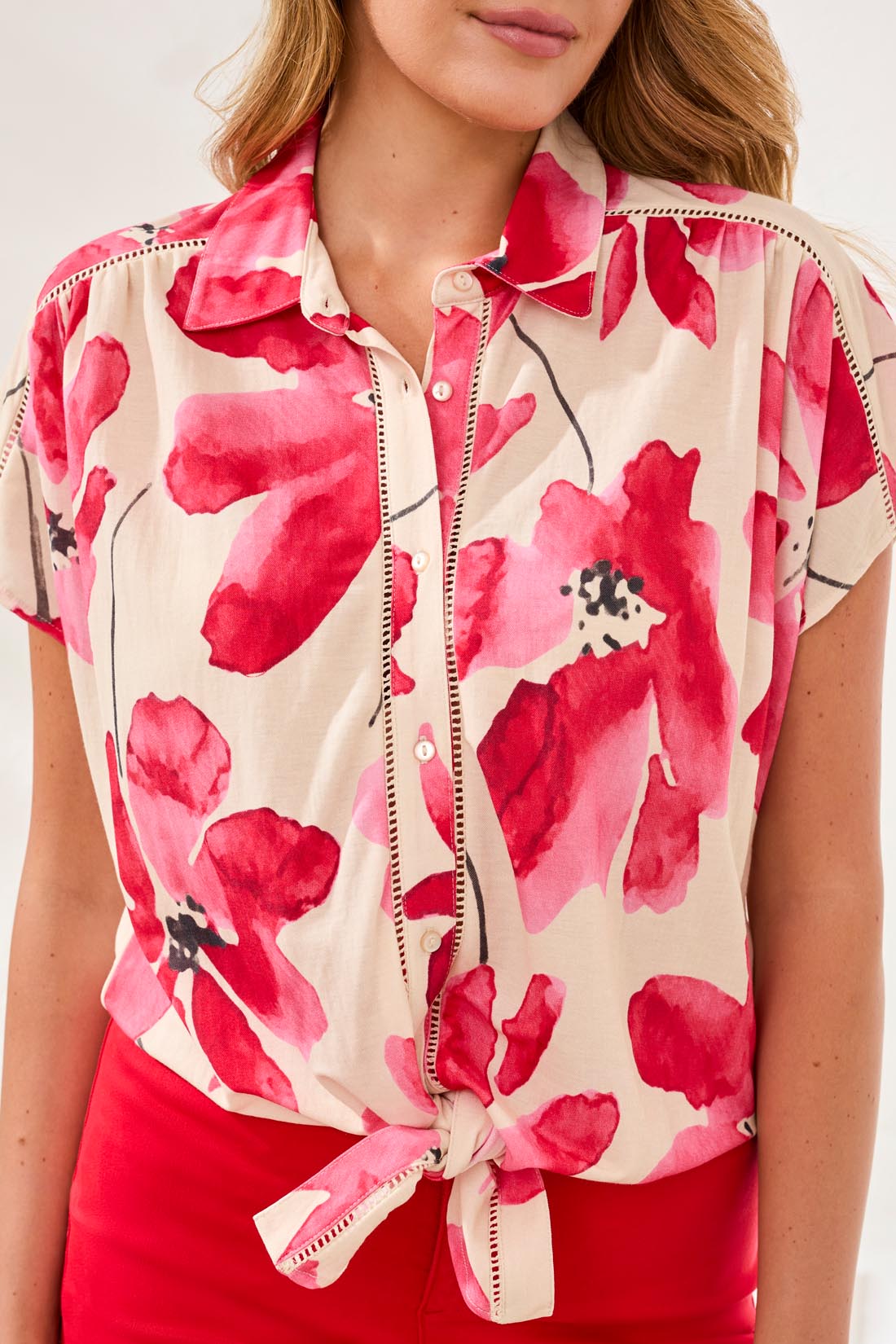 Floral Print Tie Front Shirt
