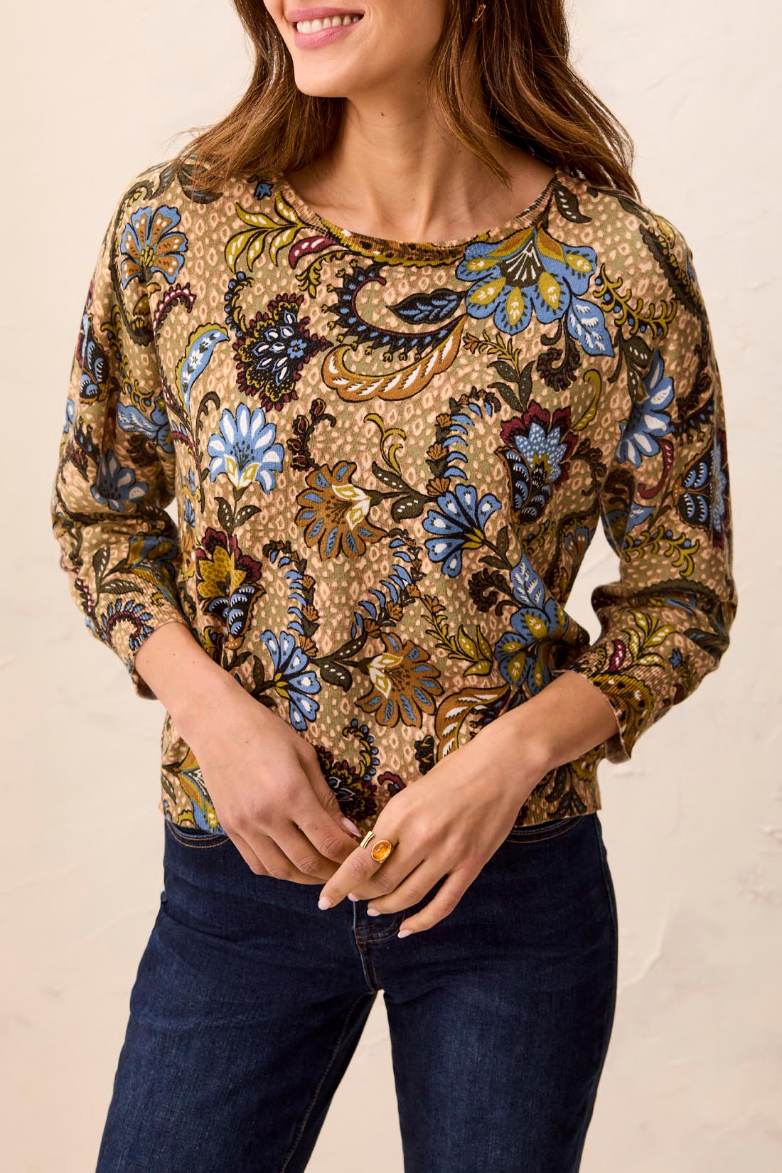Floral Print 3/4 Sleeve Sweater