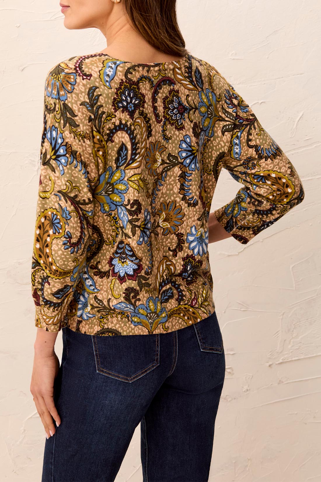 Floral Print 3/4 Sleeve Sweater