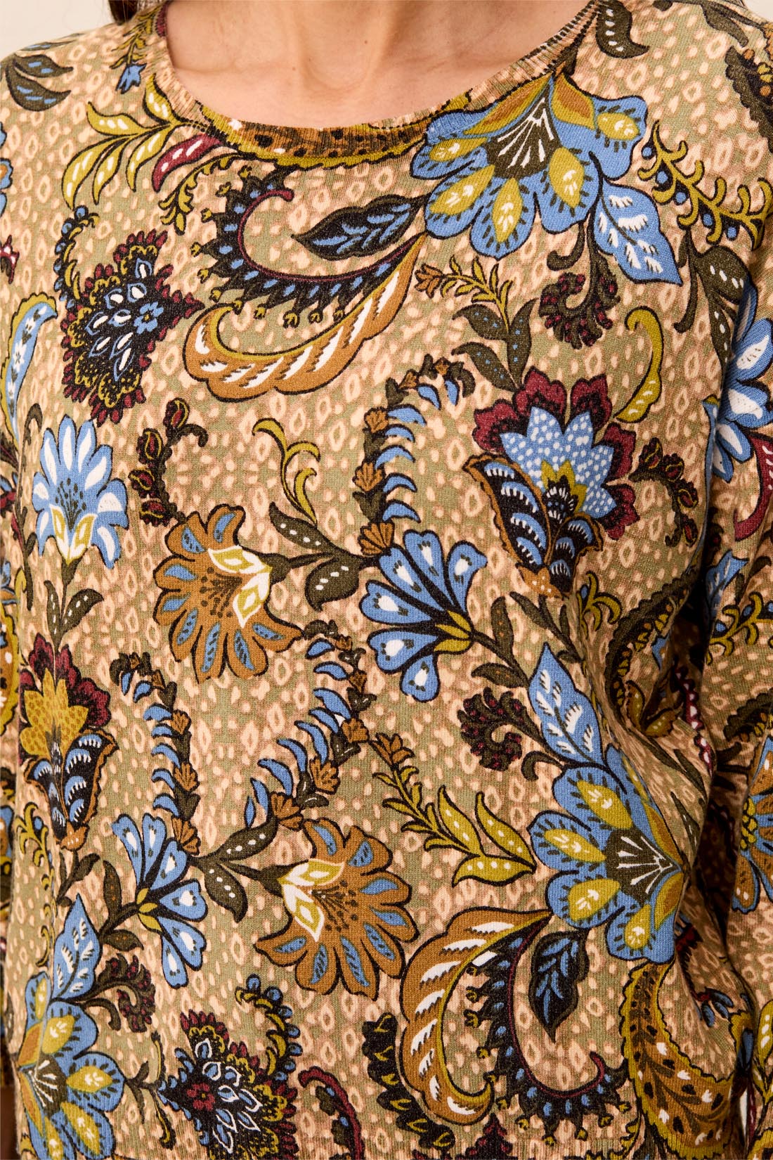 Floral Print 3/4 Sleeve Sweater