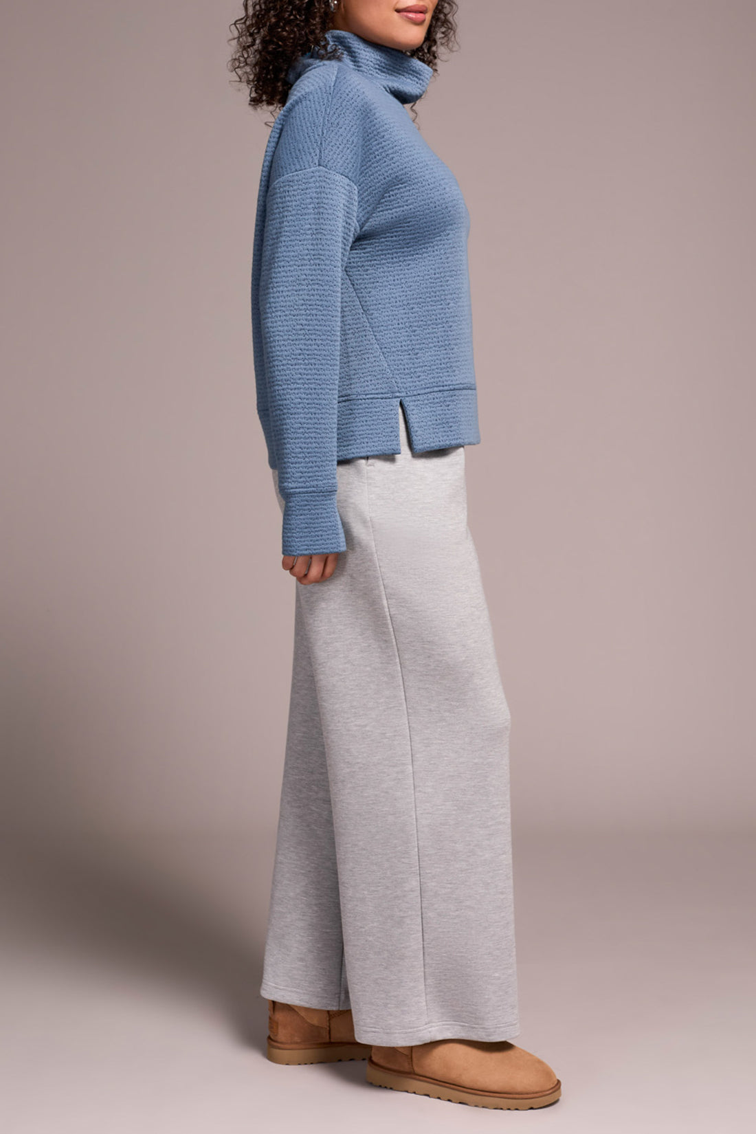 Jacquard Knit Cowl Neck Top