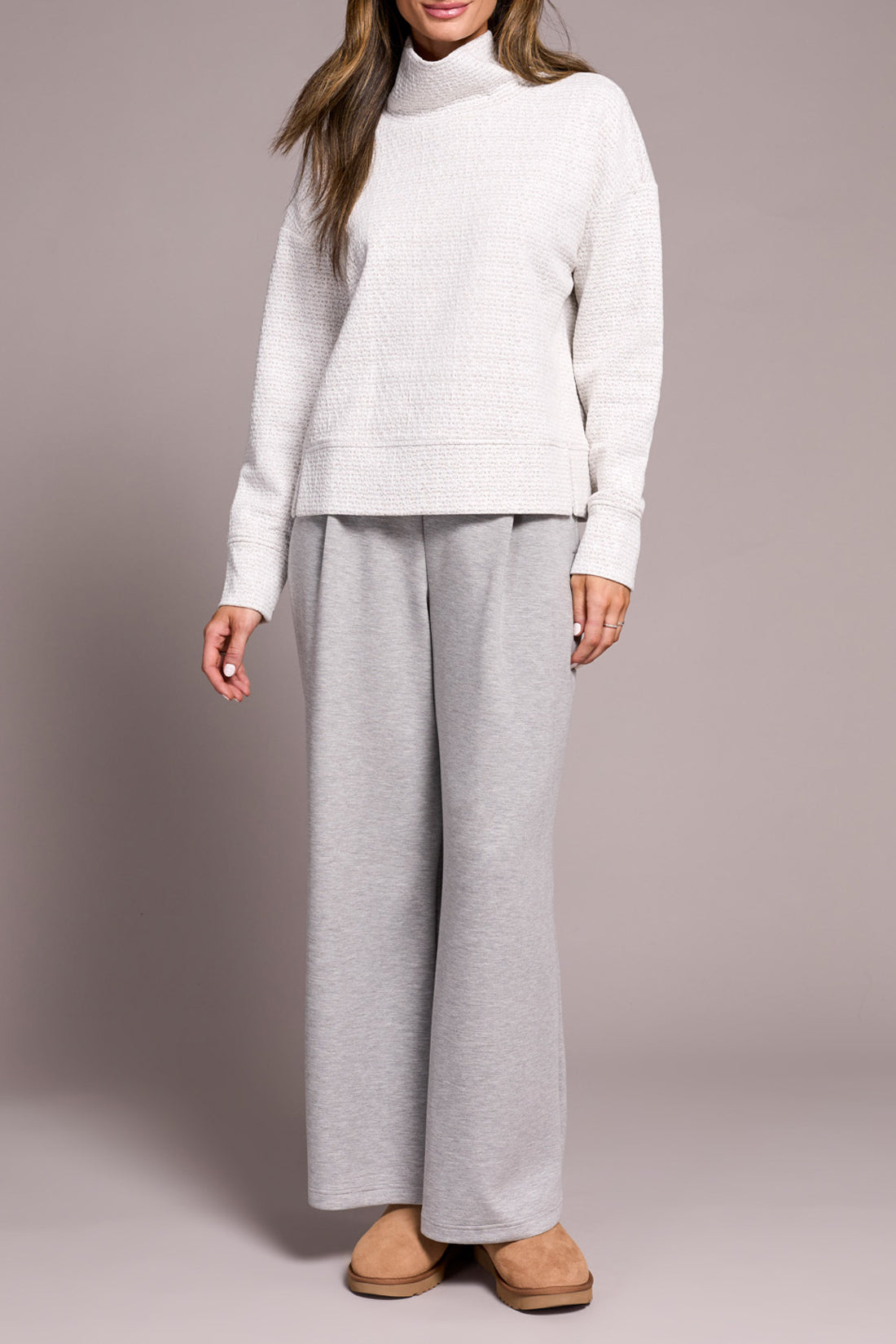 Jacquard Knit Cowl Neck Top