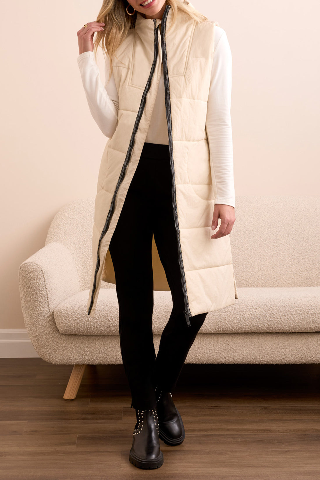 Puffer Zip Front Long Vest