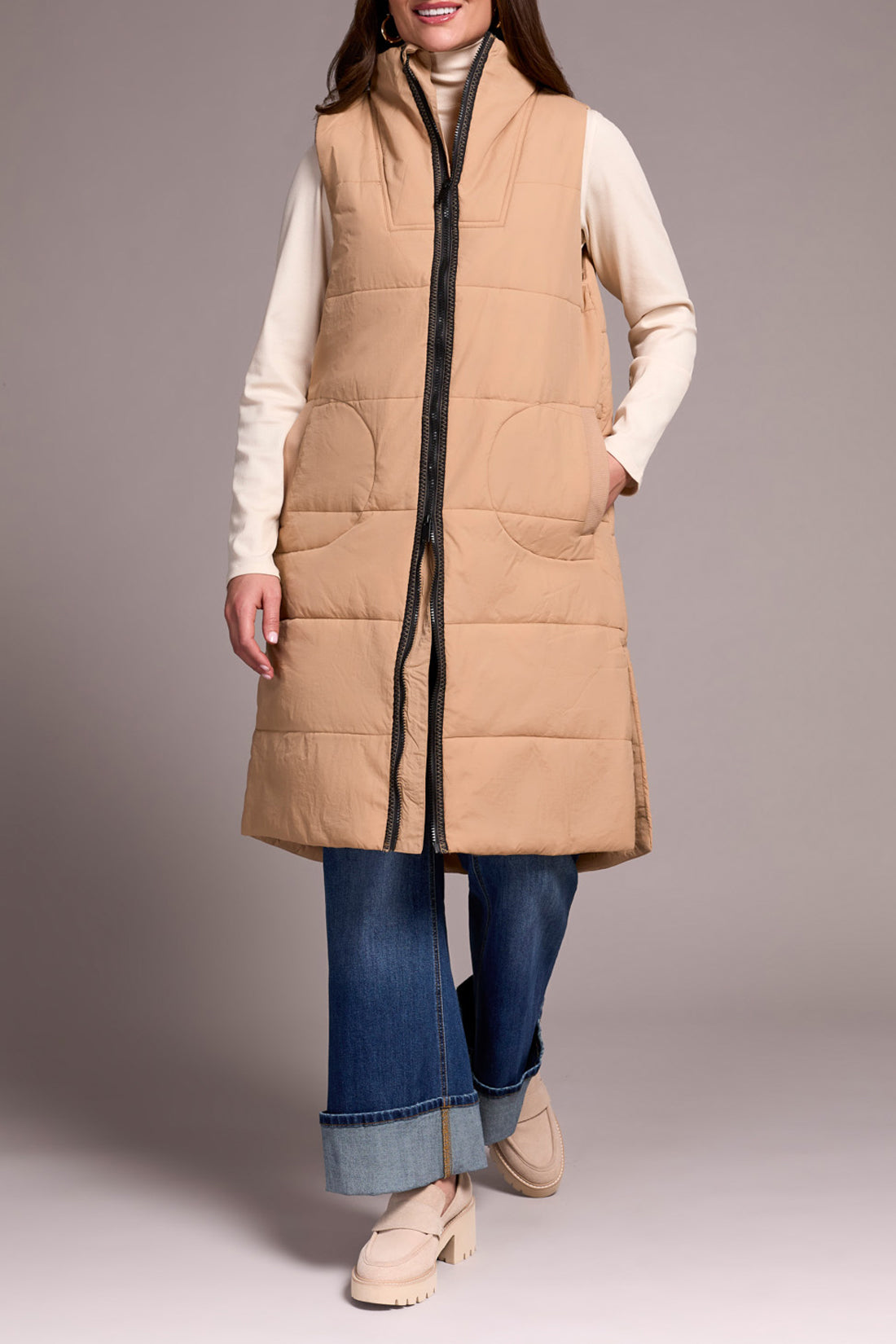Puffer Zip Front Long Vest