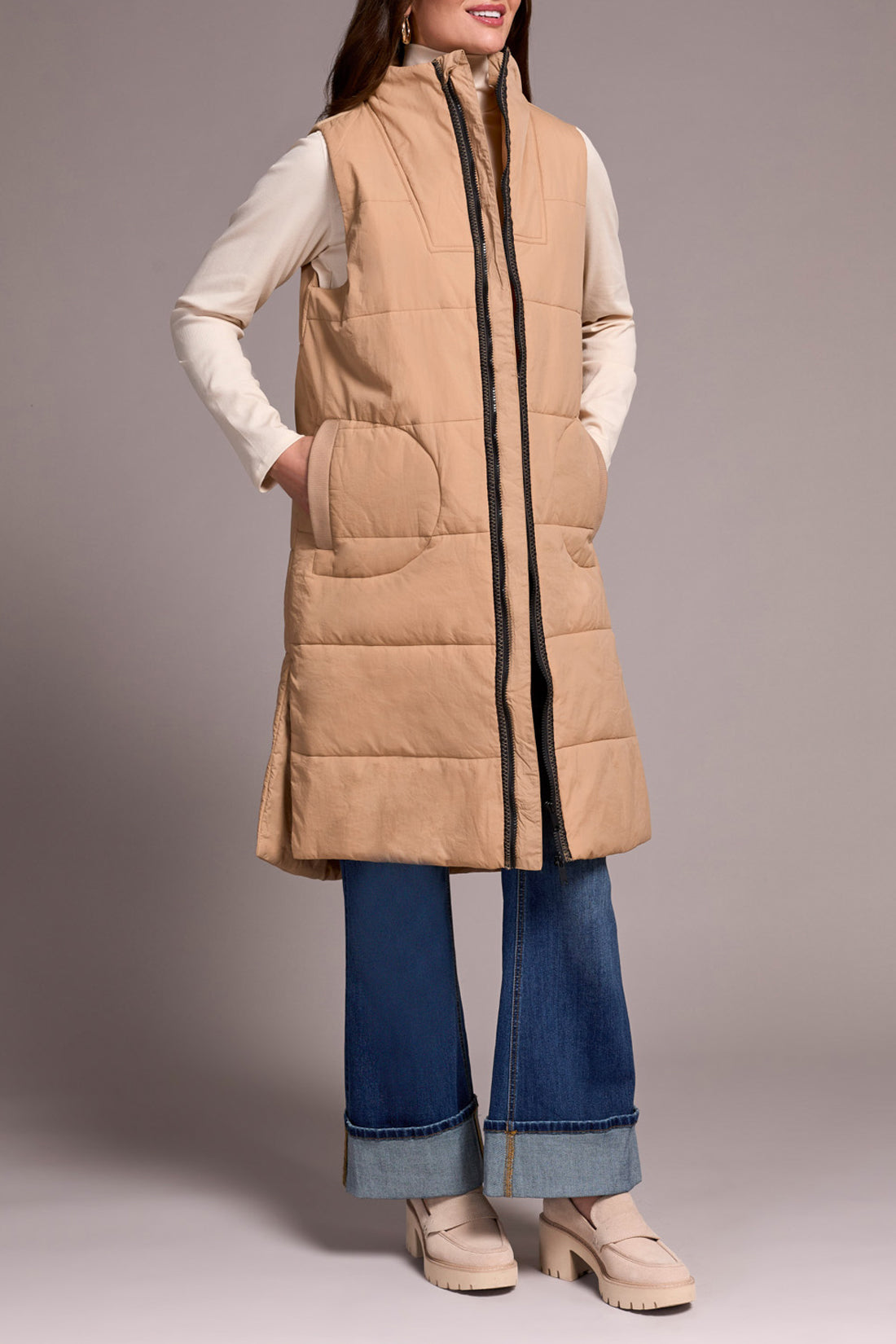 Puffer Zip Front Long Vest