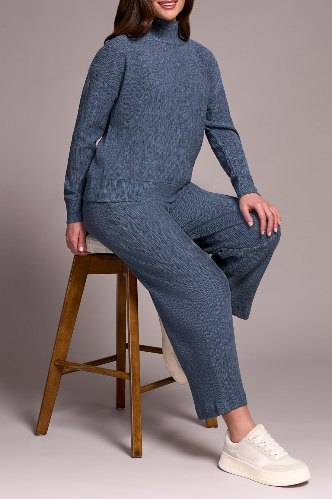 Crush Pleat Mock Neck Top