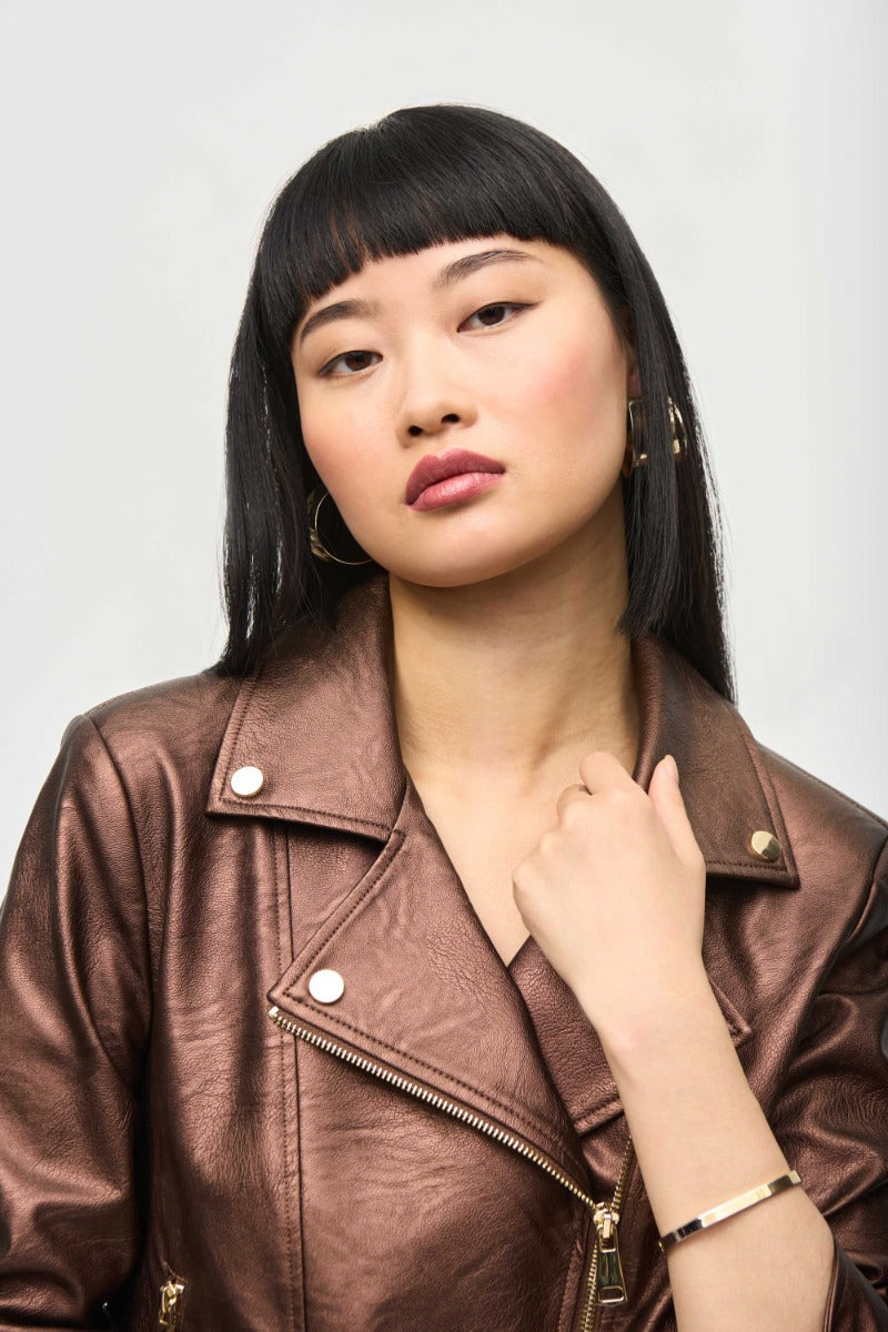 Metallic Faux Leather Moto Jacket