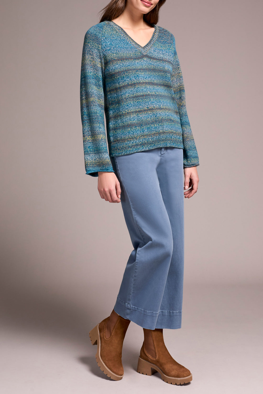 Stripe V-neck Cotton Pullover