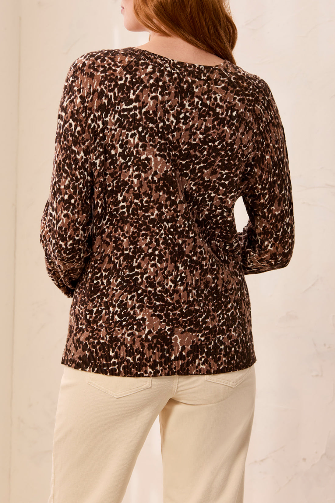 Animal Print Cable Cotton Sweater