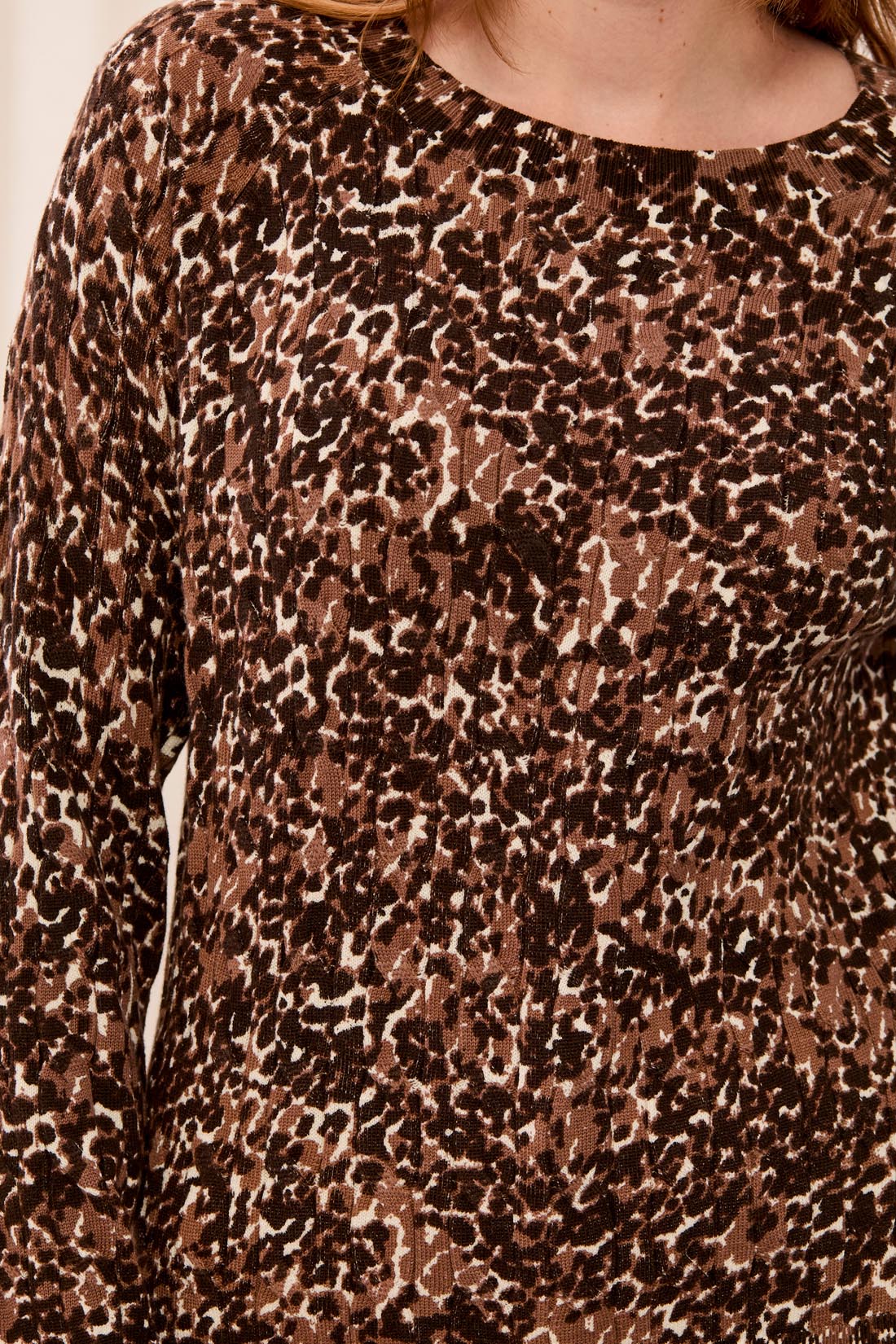Animal Print Cable Cotton Sweater