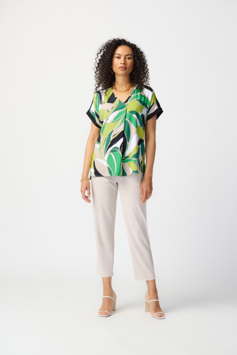 Tropical Print V-Neck Top