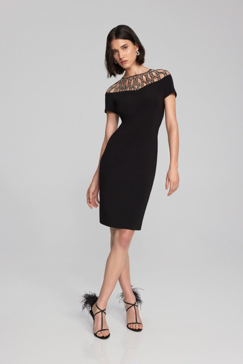 Rhinestone Cut-Out Yoke Dress