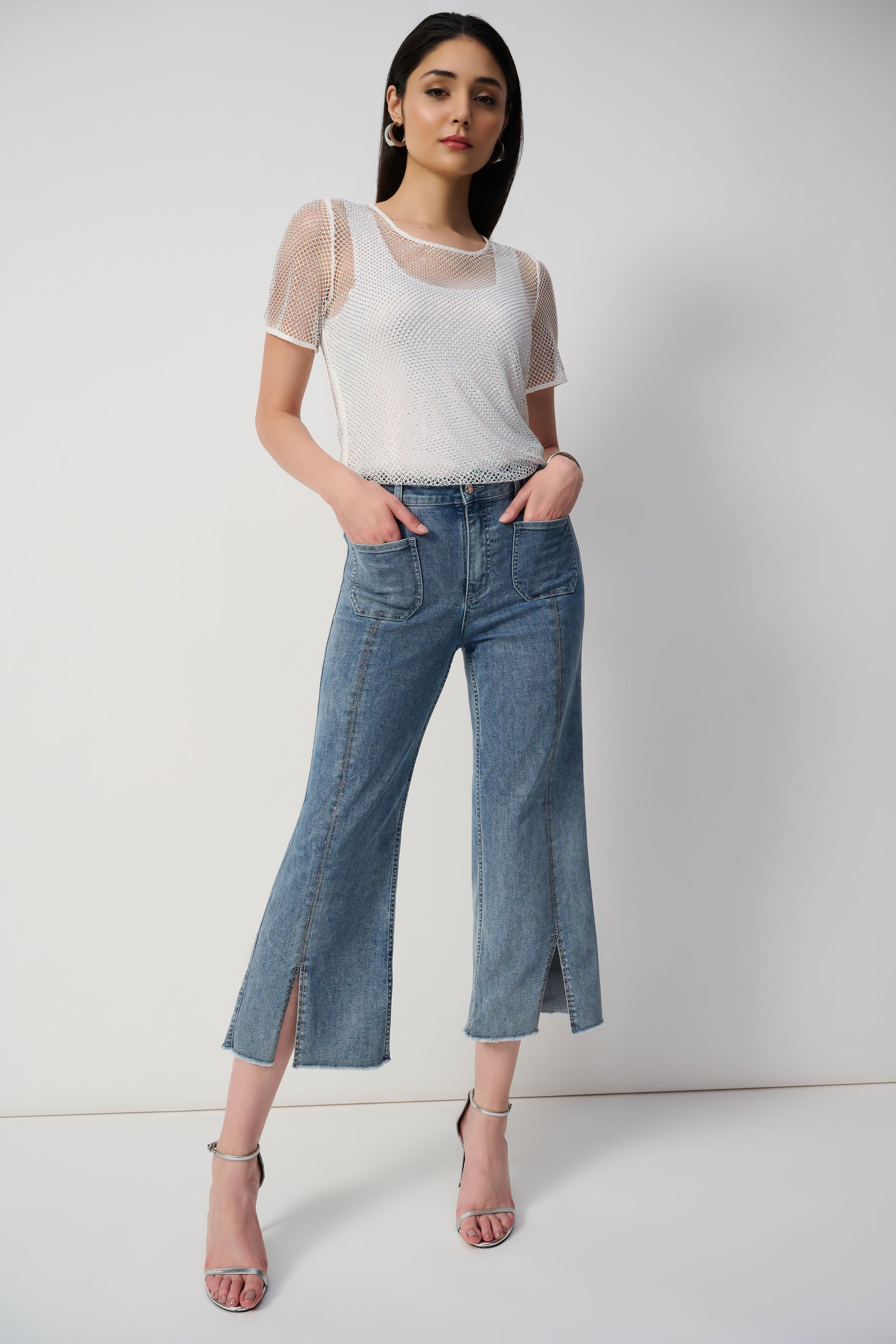 Stud Trim Denim Culotte