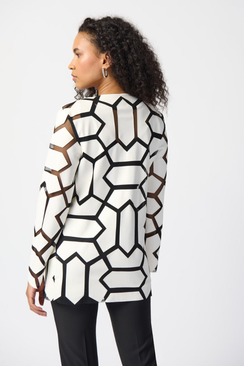 Geometric Faux Leather Applique Mesh Jacket