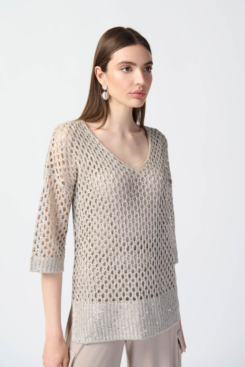 Lattice Sequin Knit Pullover