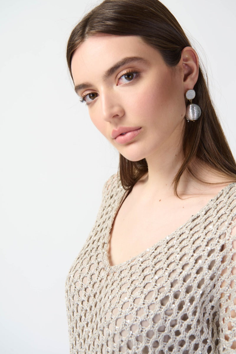 Lattice Sequin Knit Pullover