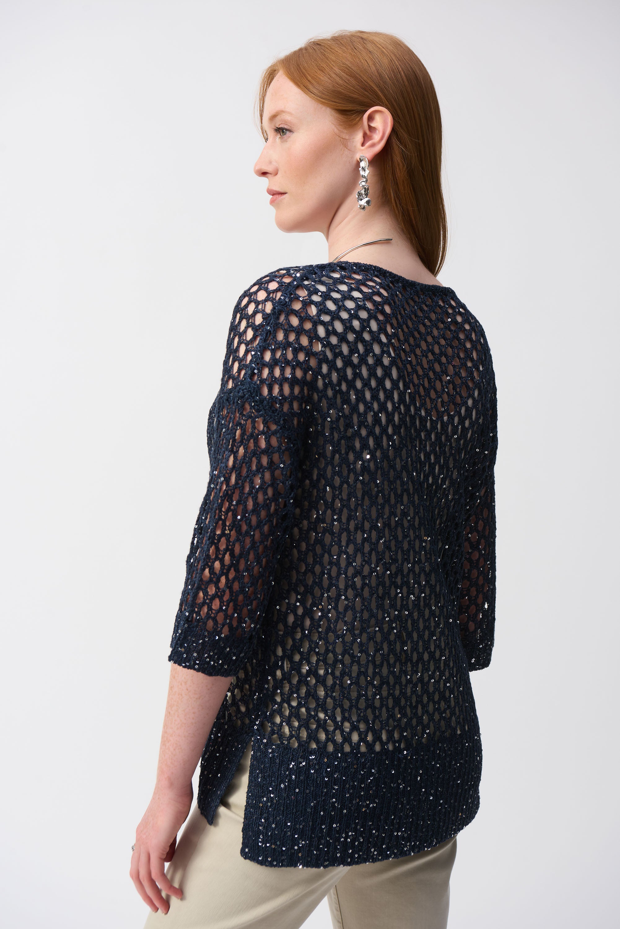 Lattice Sequin Knit Pullover