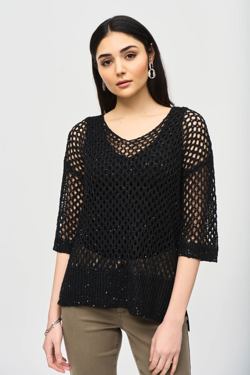 Lattice Sequin Knit Pullover