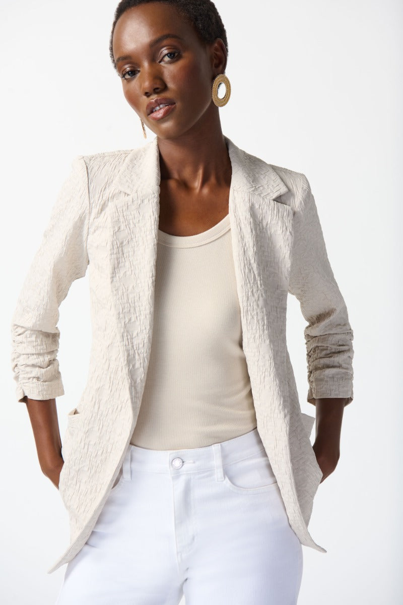 Pucker Jacquard Open Front Blazer