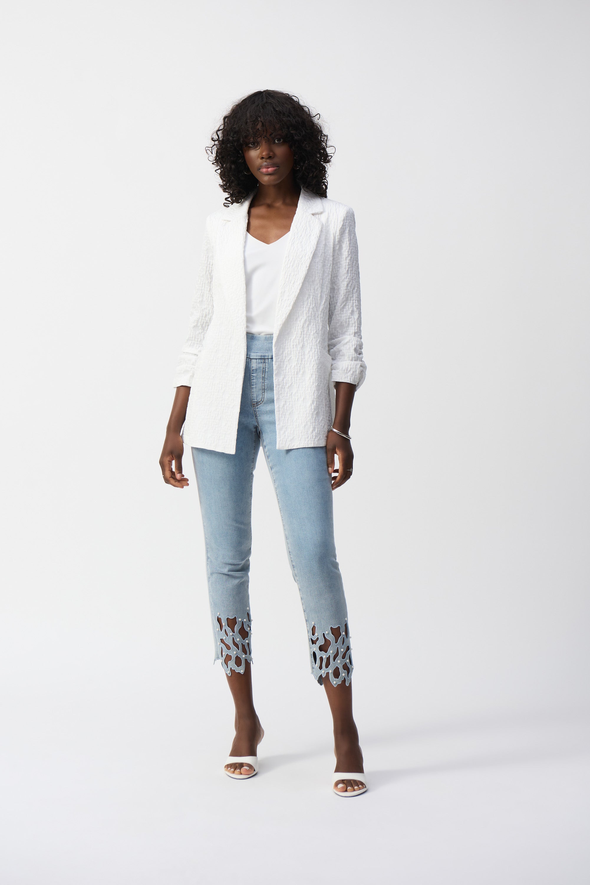 Pucker Jacquard Open Front Blazer