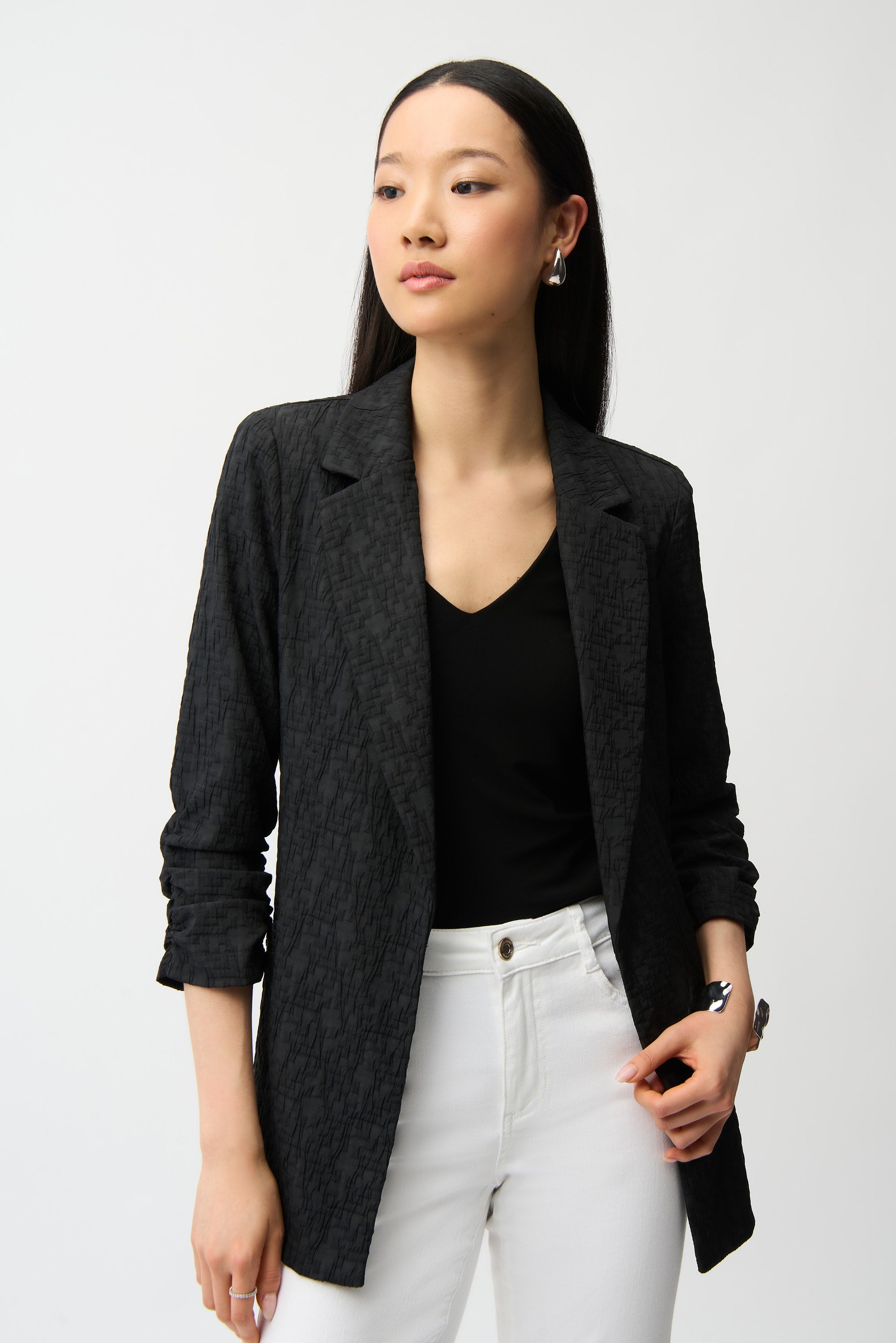 Pucker Jacquard Open Front Blazer