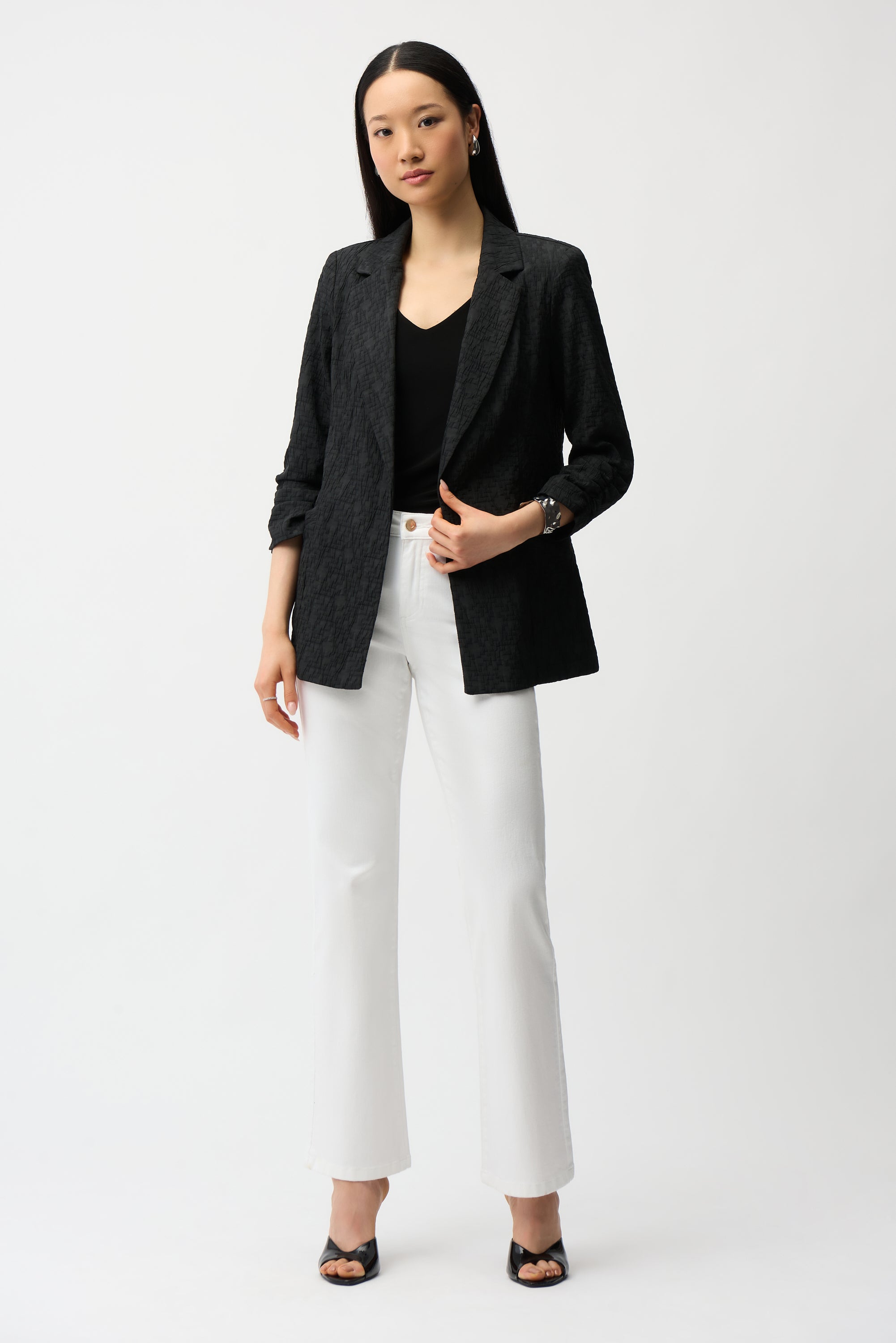 Pucker Jacquard Open Front Blazer