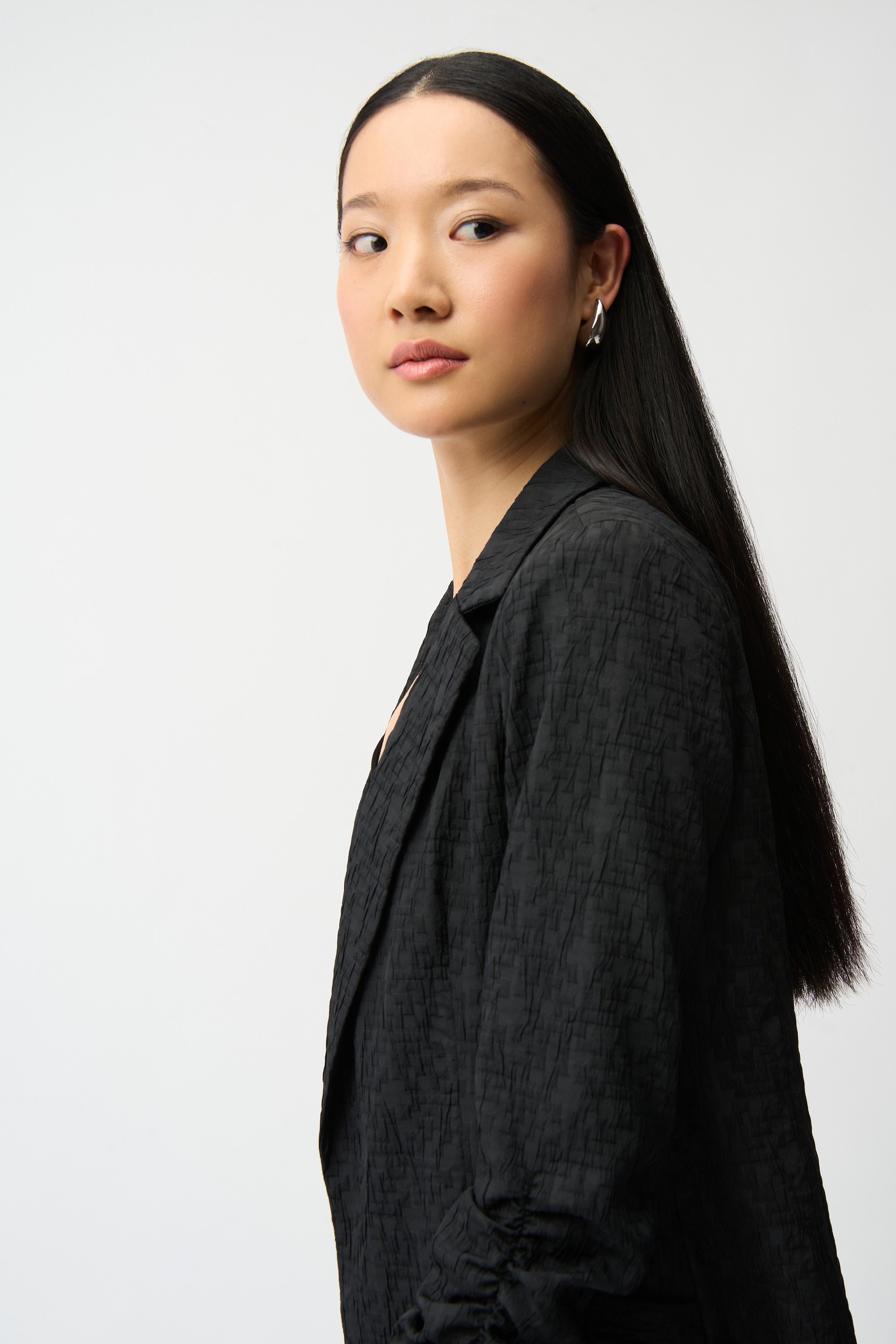 Pucker Jacquard Open Front Blazer