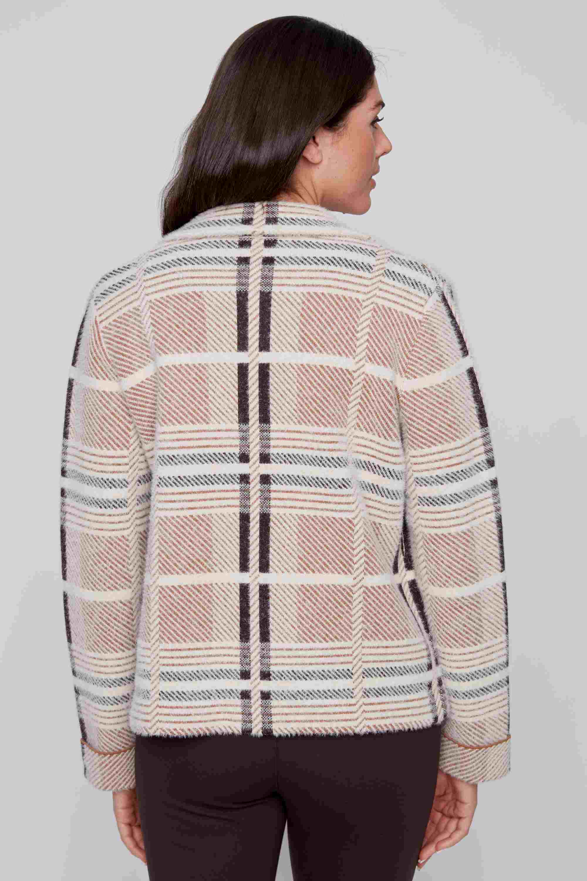 Plaid Print Button Front Knit Jacket