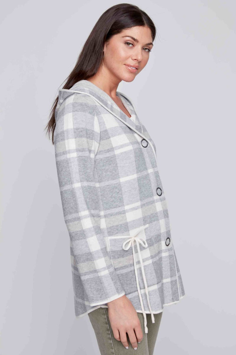 Plaid Print Hooded Knit Jacket