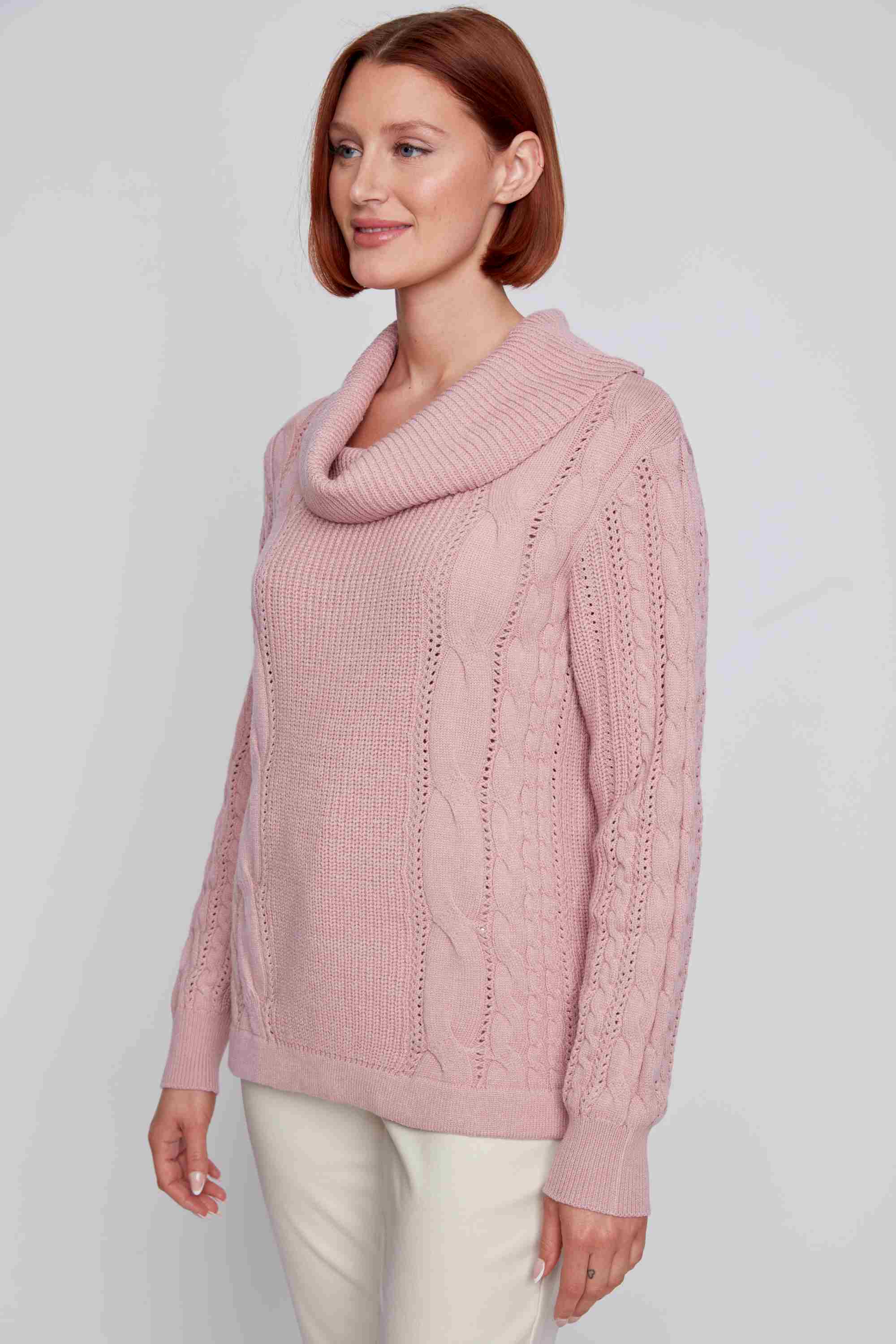 Cable Knit Cowl Neck Pullover