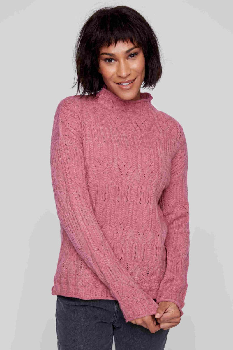 Mock Neck Cable Knit Pullover