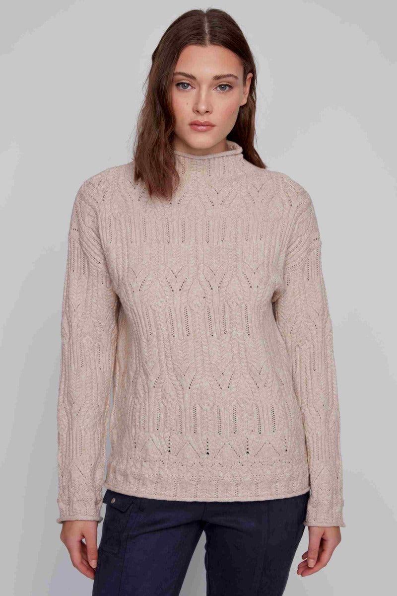 Mock Neck Cable Knit Pullover