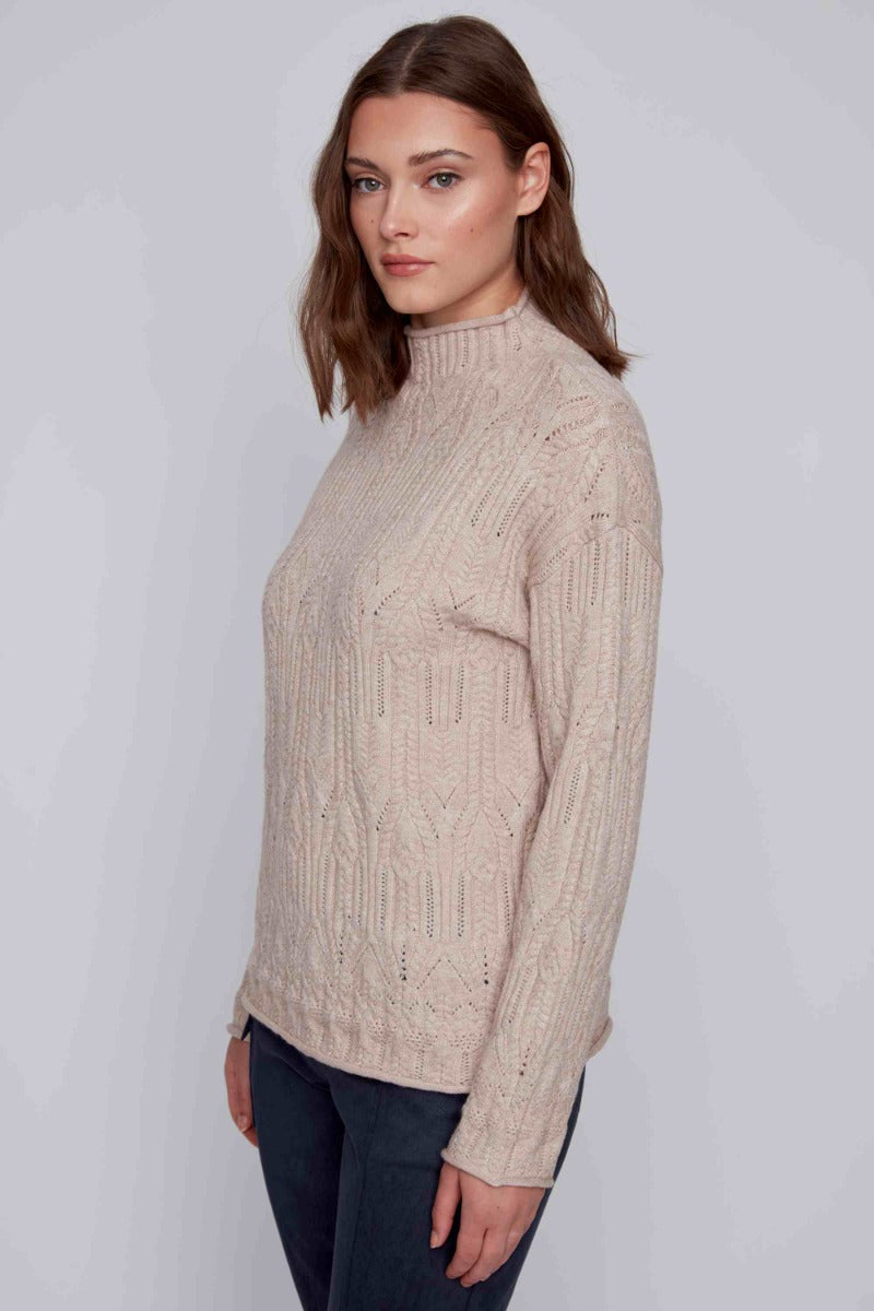 Mock Neck Cable Knit Pullover