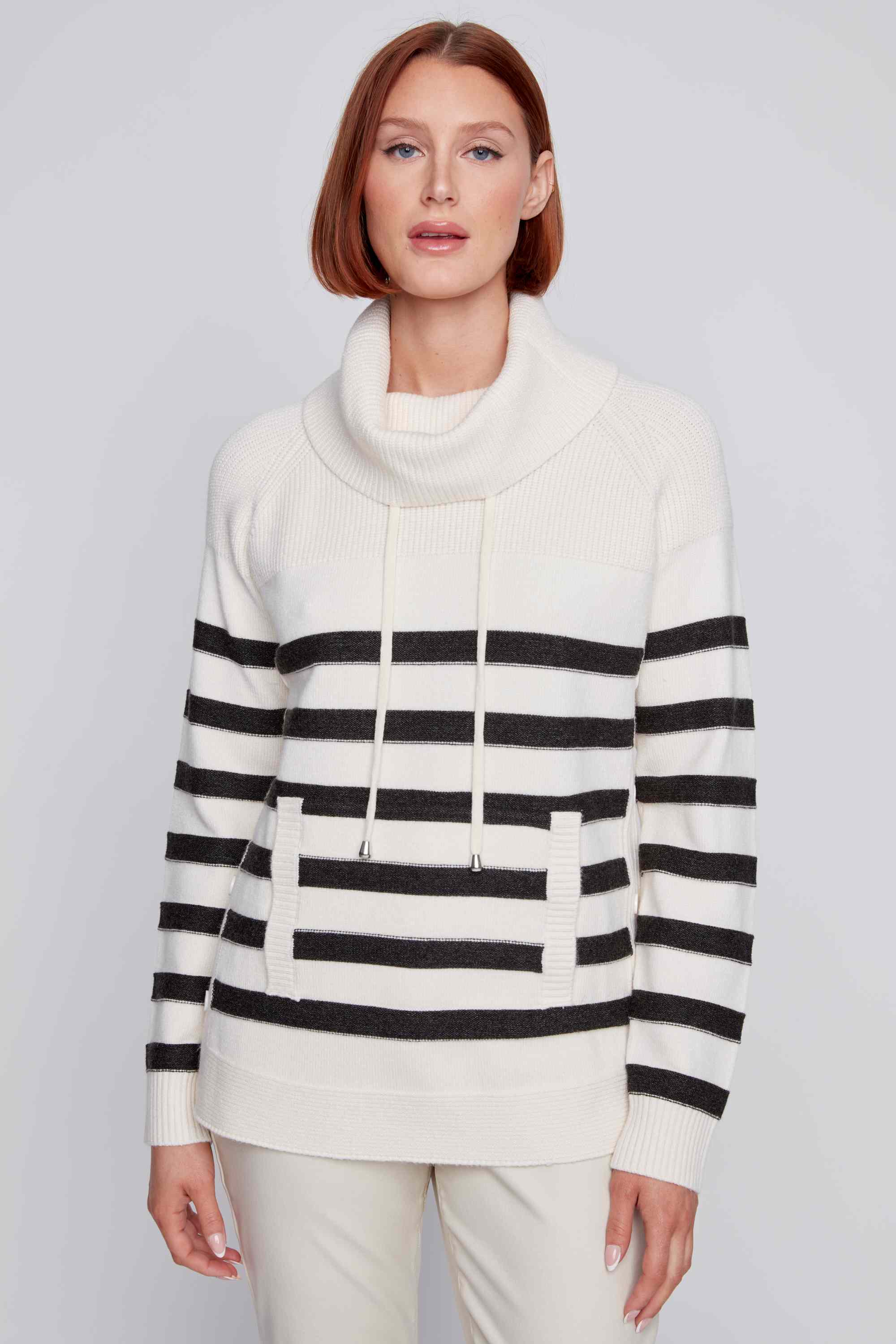 Cowl Neck Stripe Pullover