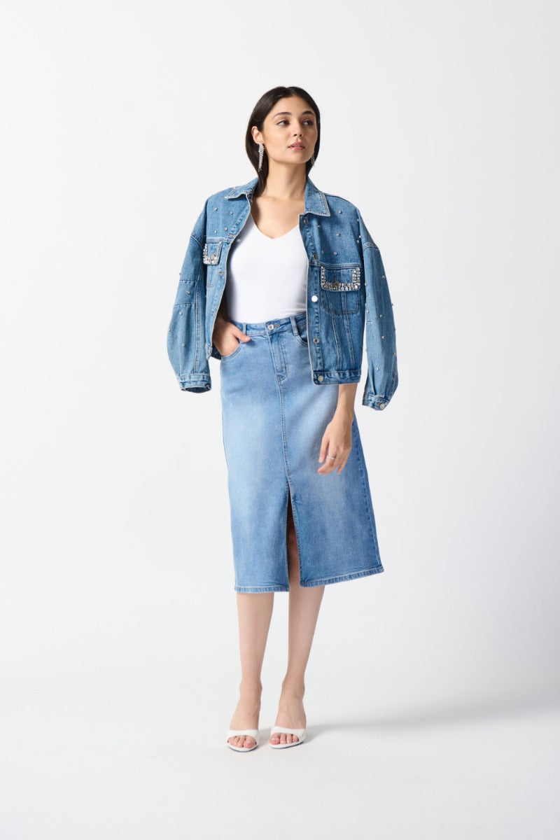 Front Slit Jean Skirt