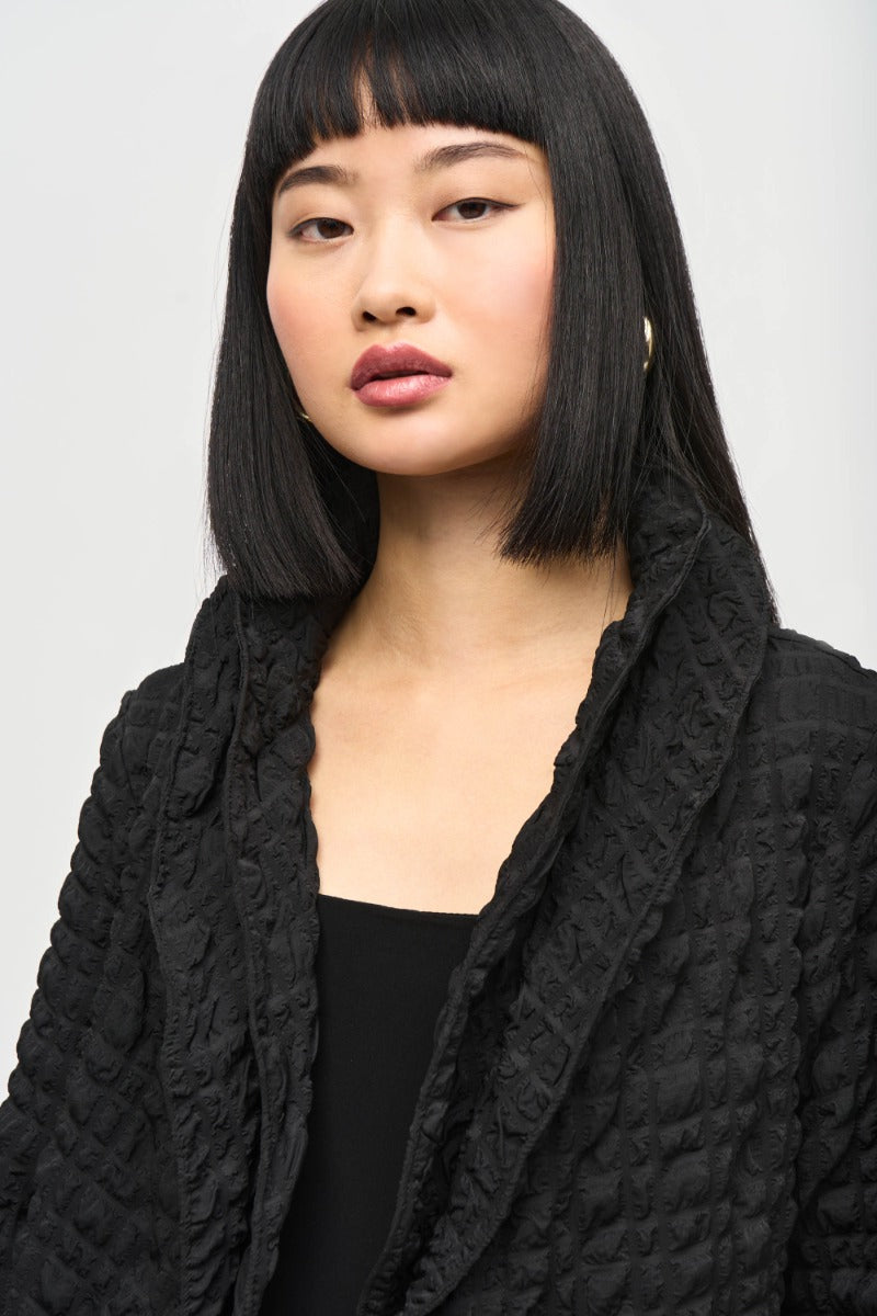 Bubble Jacquard Shawl Collar Crop Jacket