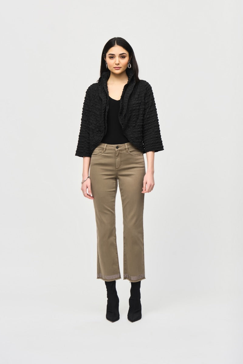 Bubble Jacquard Shawl Collar Crop Jacket