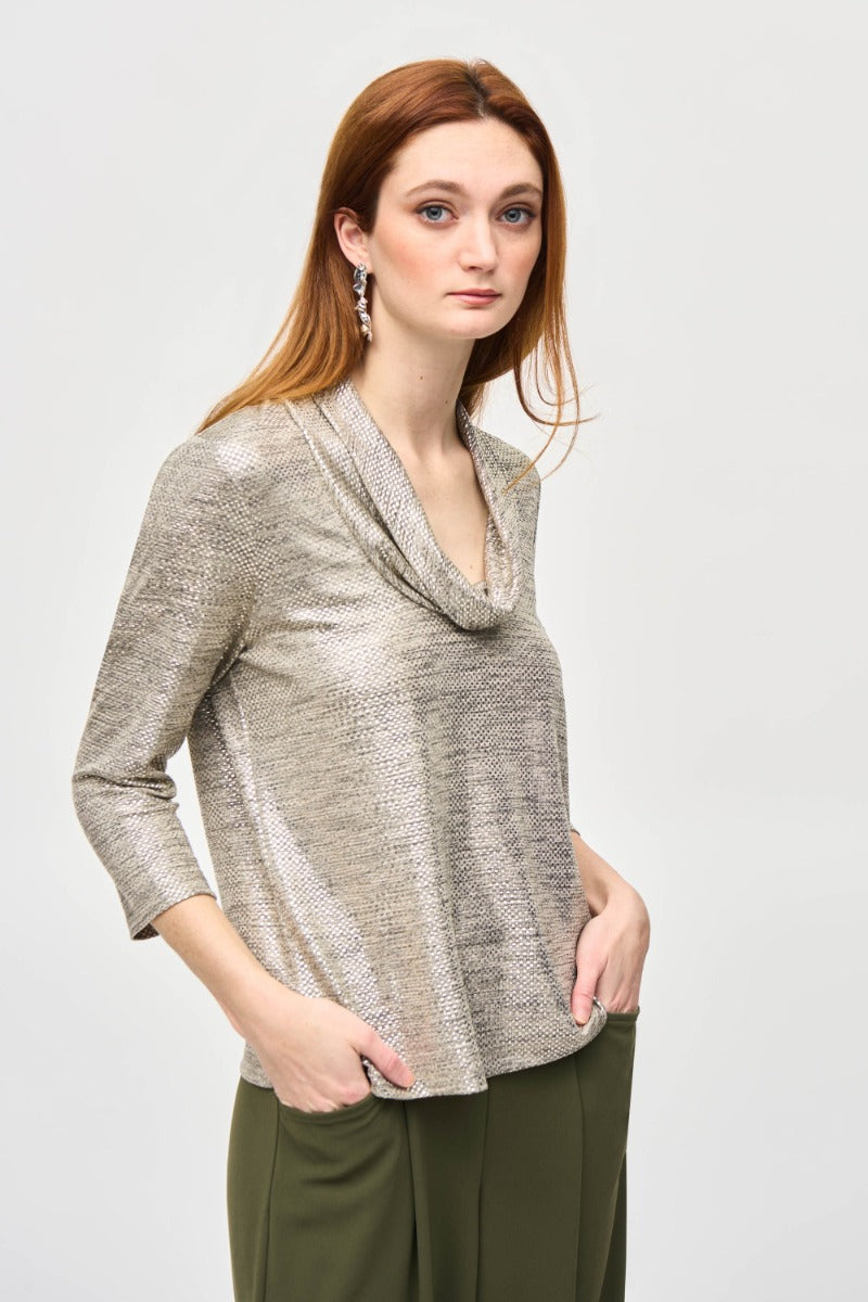 Foil Print Cowl Neck Top