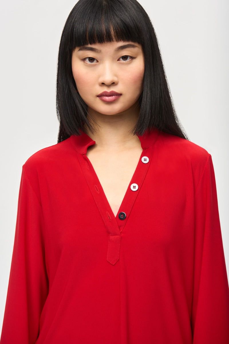 V-Neck Button Placket Top